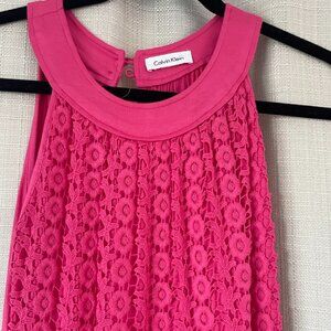 Feminine Flamingo Pink Flowy Tee Material Maxi w/Lacey Detail